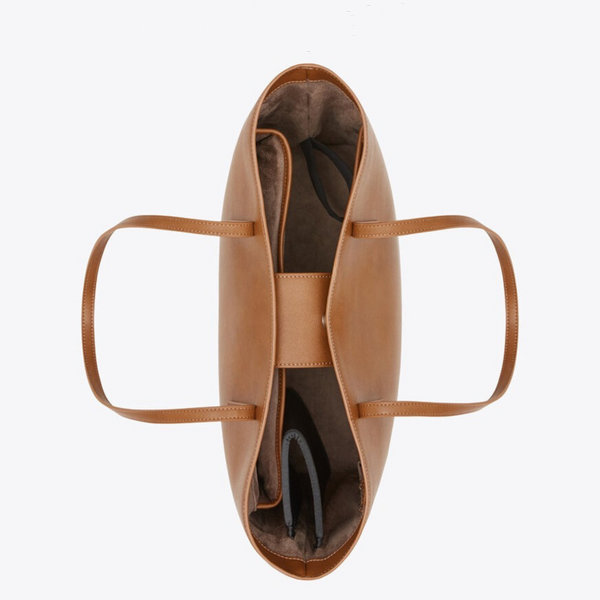 Tan Leather Work Tote Bag with Laptop Compartment