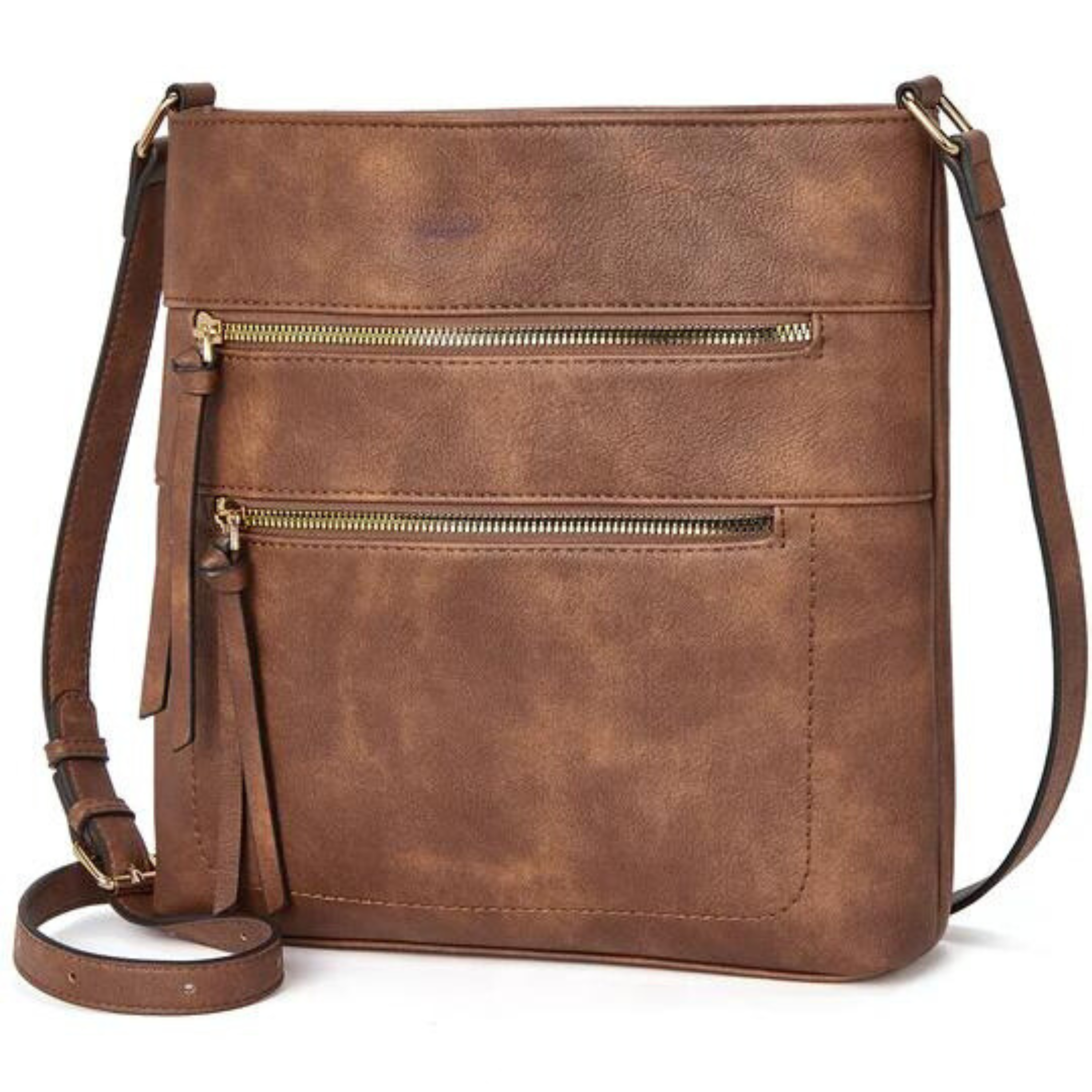 Double Zipper Sling Bag, 100% Vegan Leather