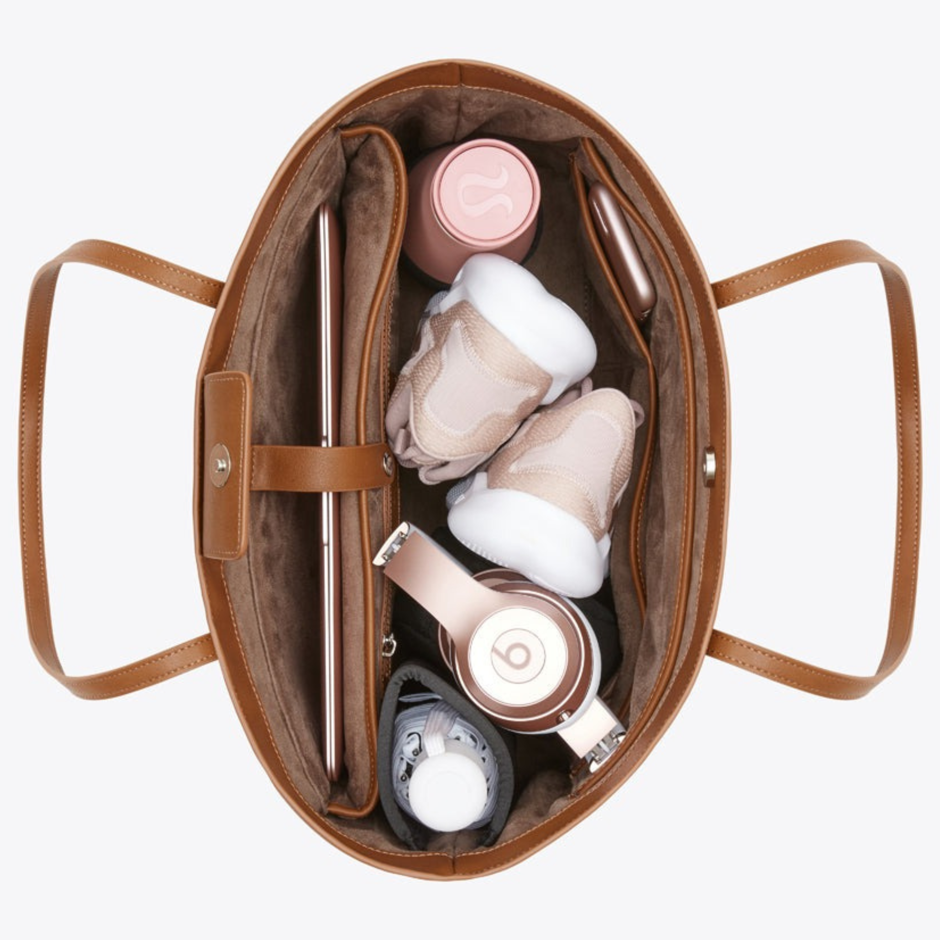 Tan Leather Work Tote Bag with Laptop Compartment