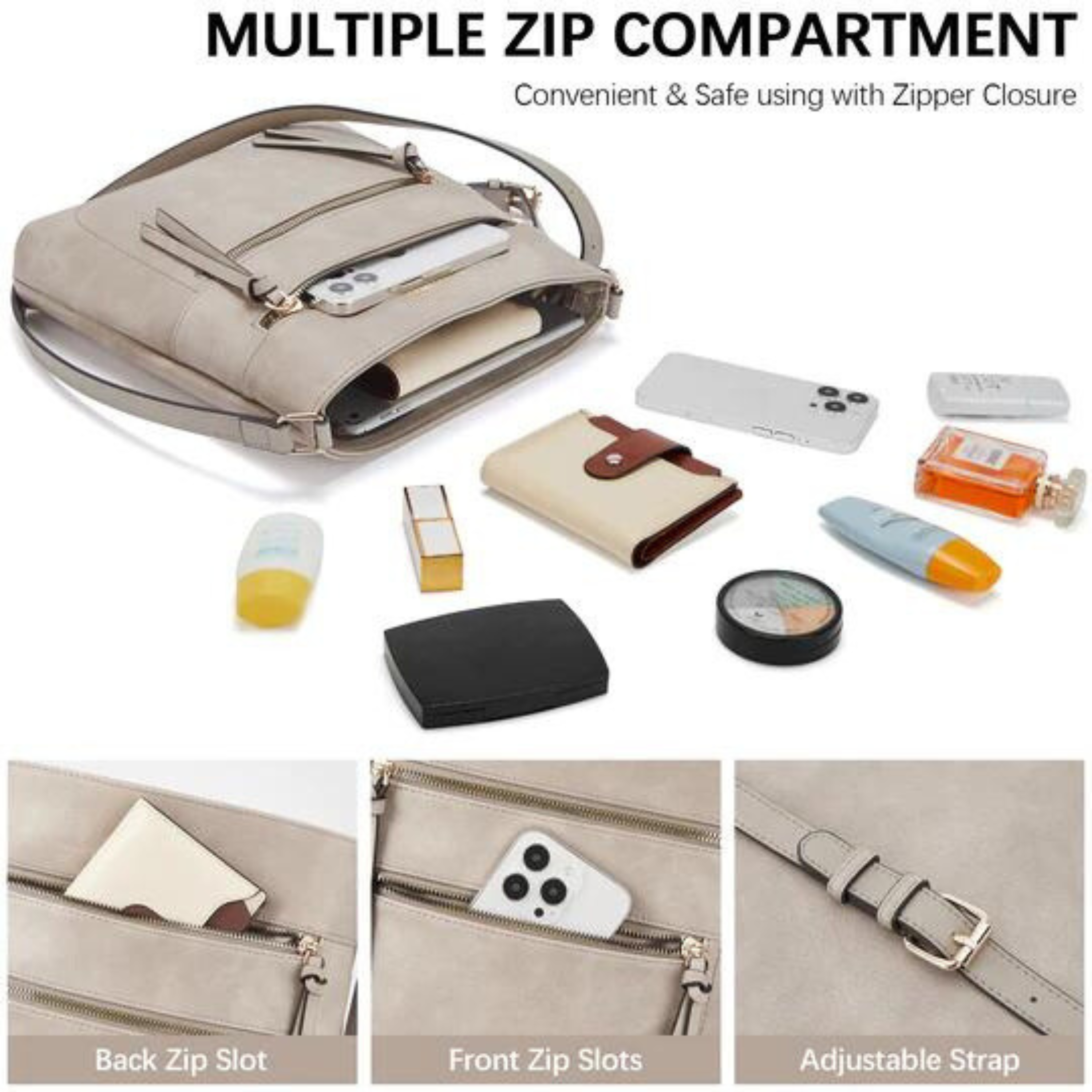Double Zipper Sling Bag, 100% Vegan Leather