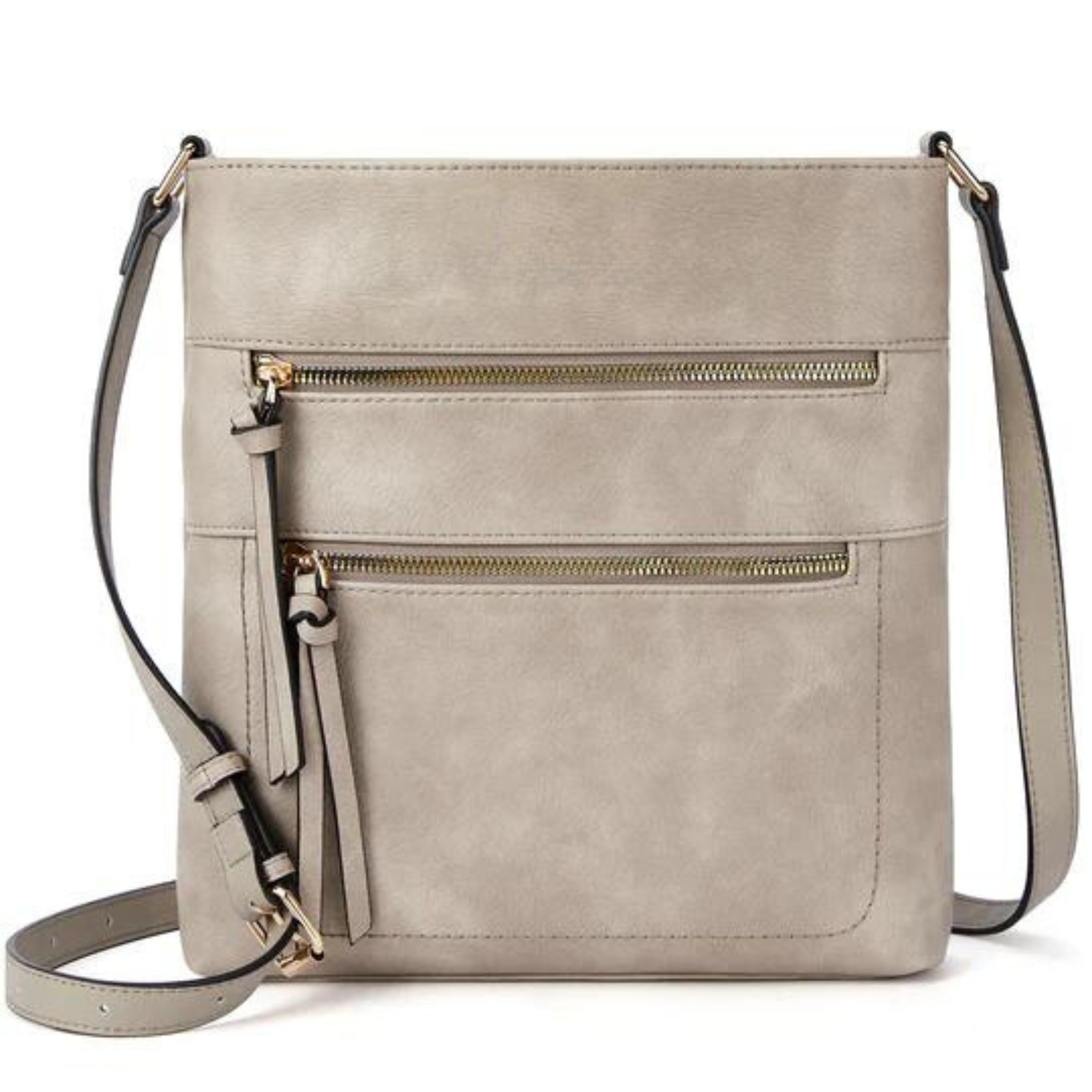 Double Zipper Sling Bag, 100% Vegan Leather