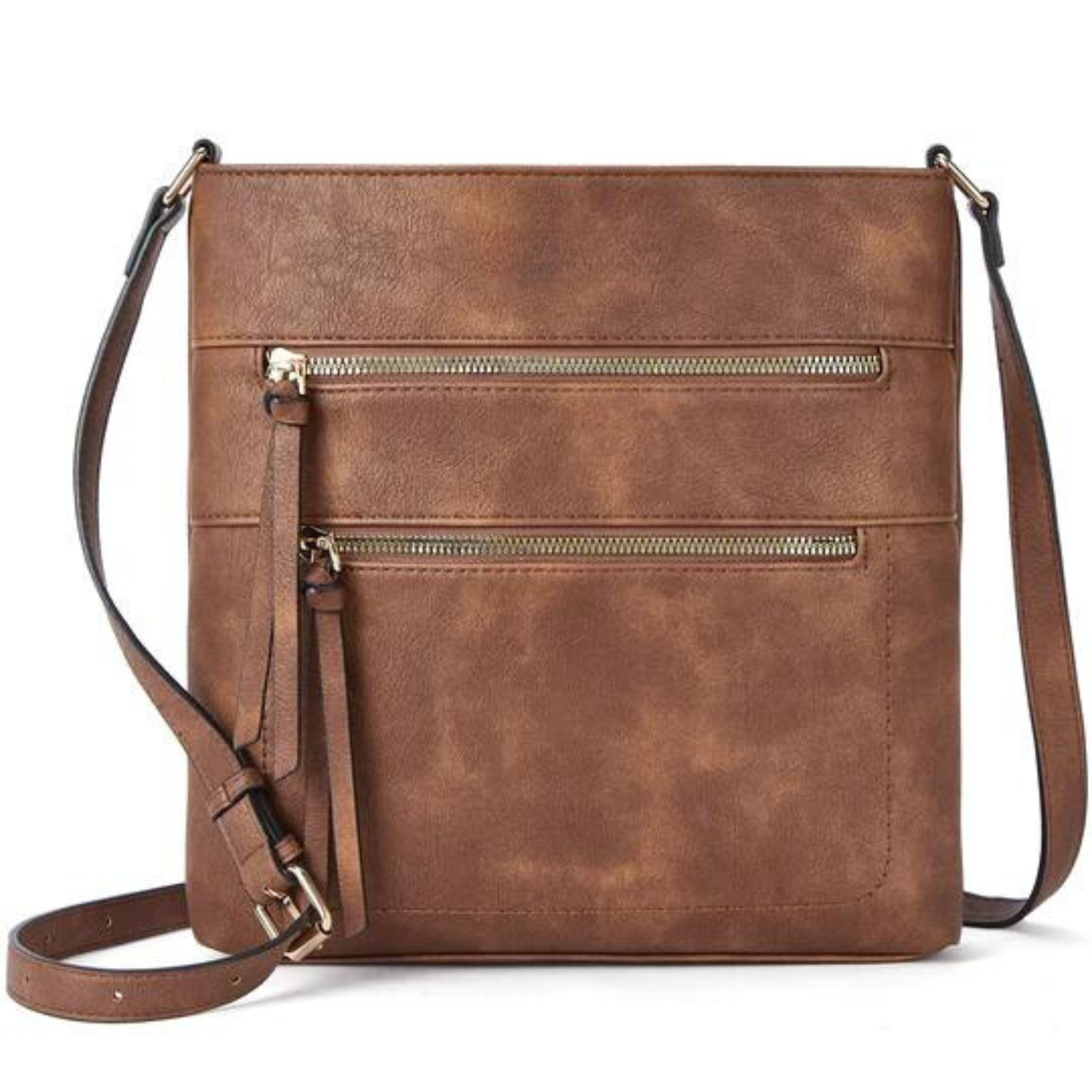 Double Zipper Sling Bag, 100% Vegan Leather