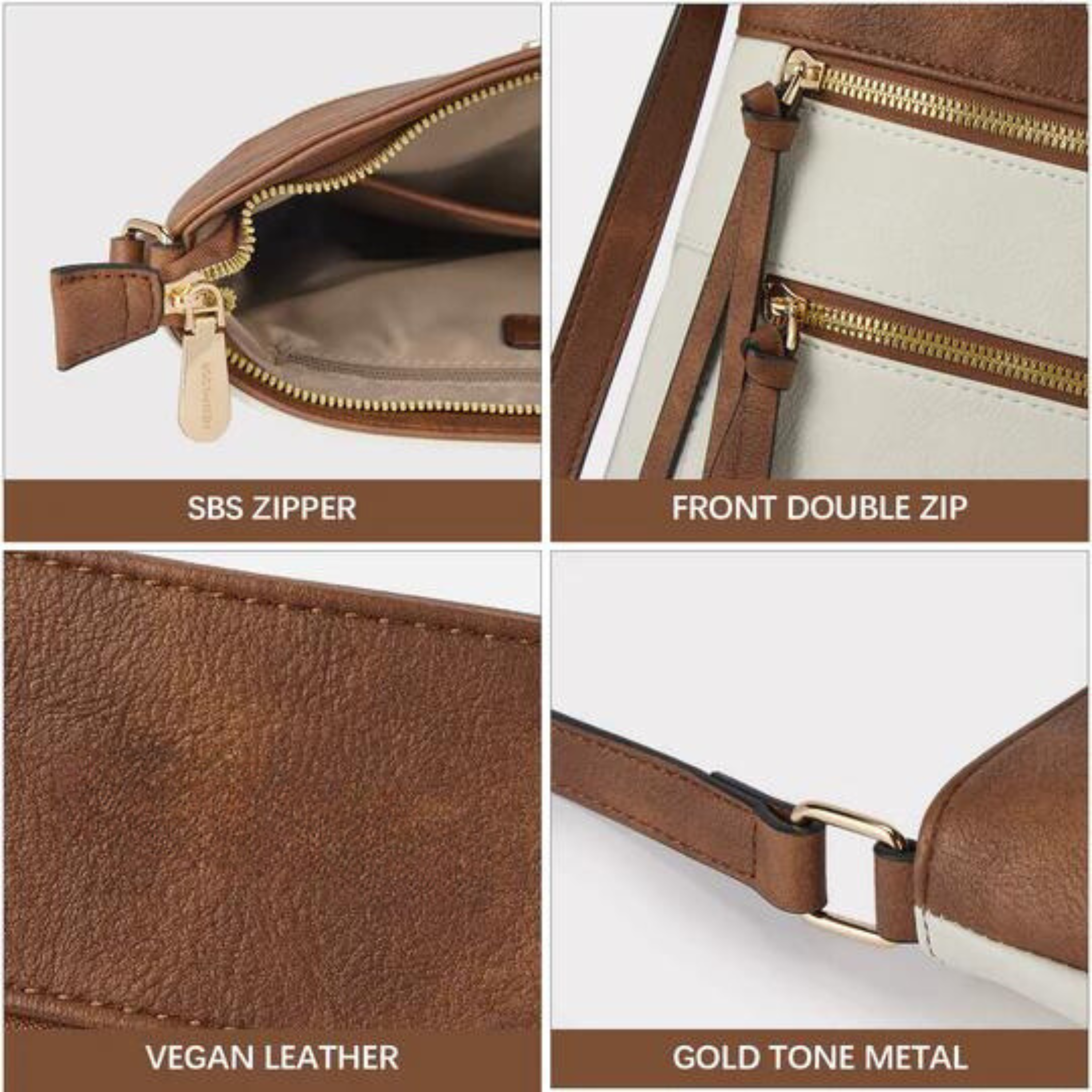 Double Zipper Sling Bag, 100% Vegan Leather