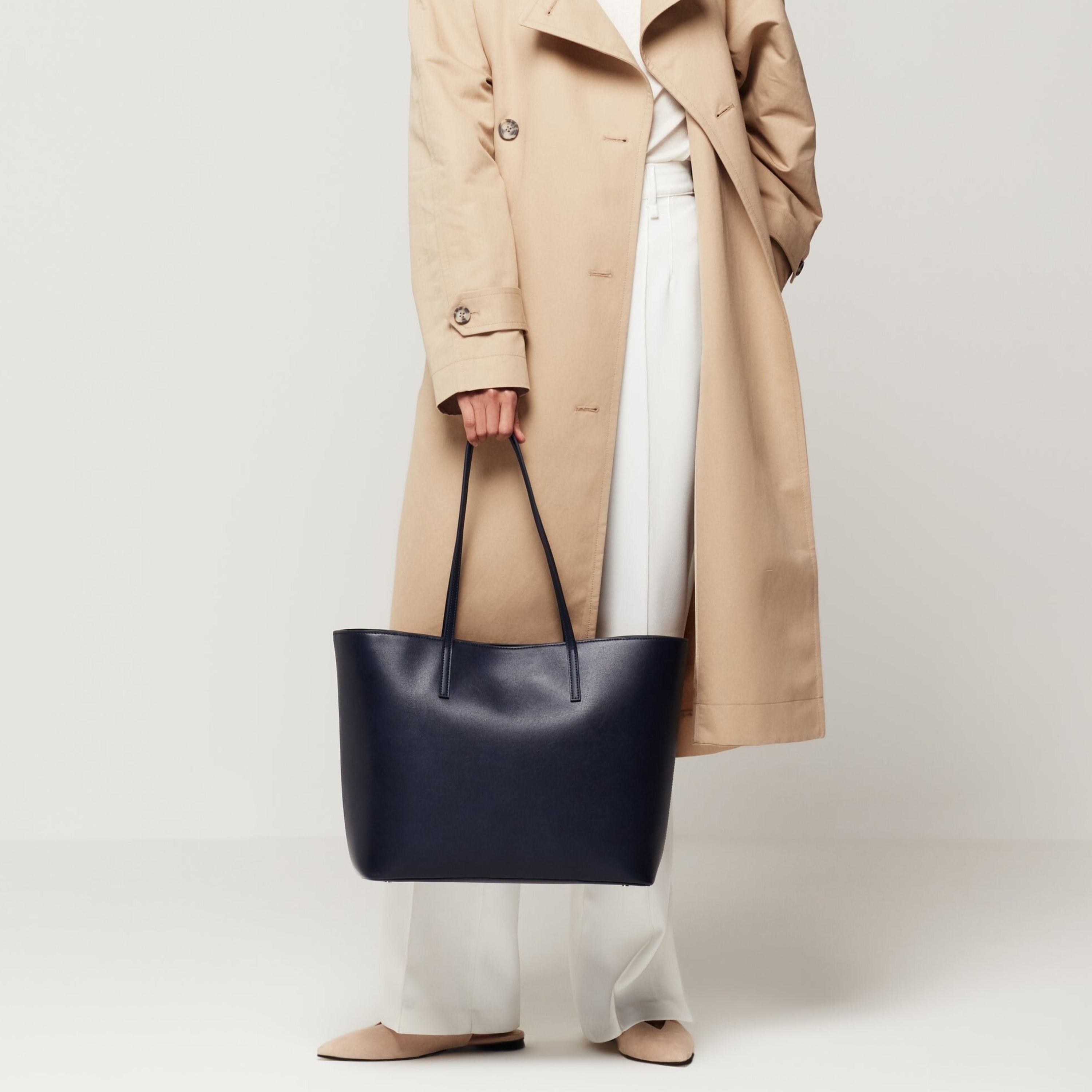 Blue Leather Work Tote Bag with Laptop Compartment