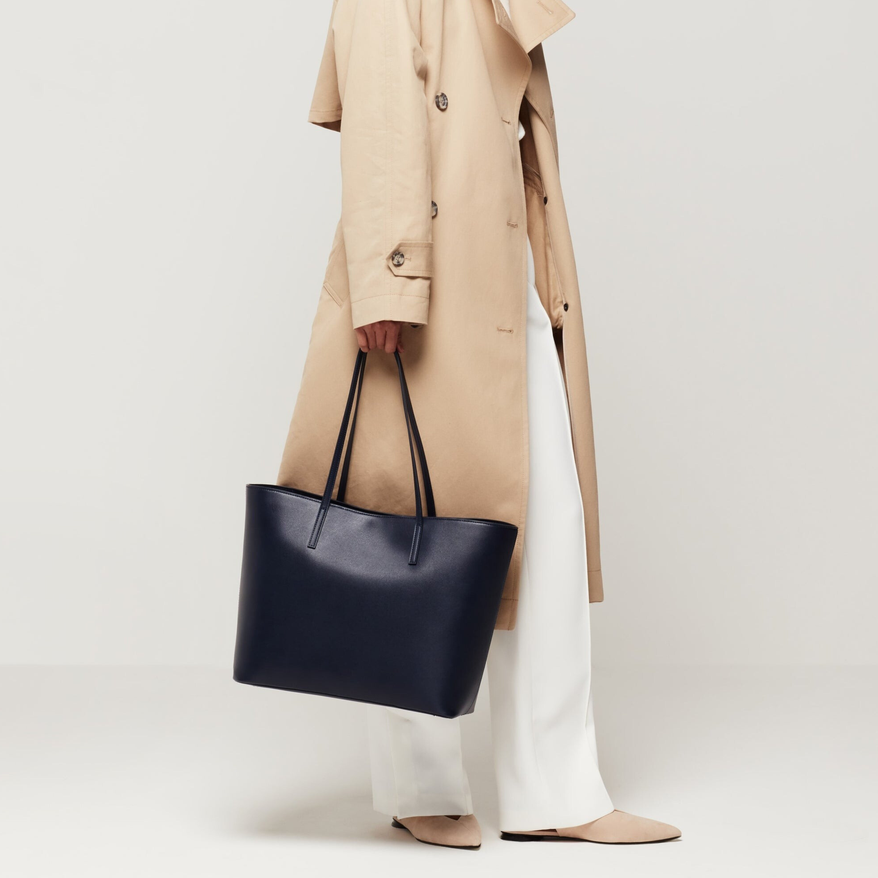 Blue Leather Work Tote Bag with Laptop Compartment