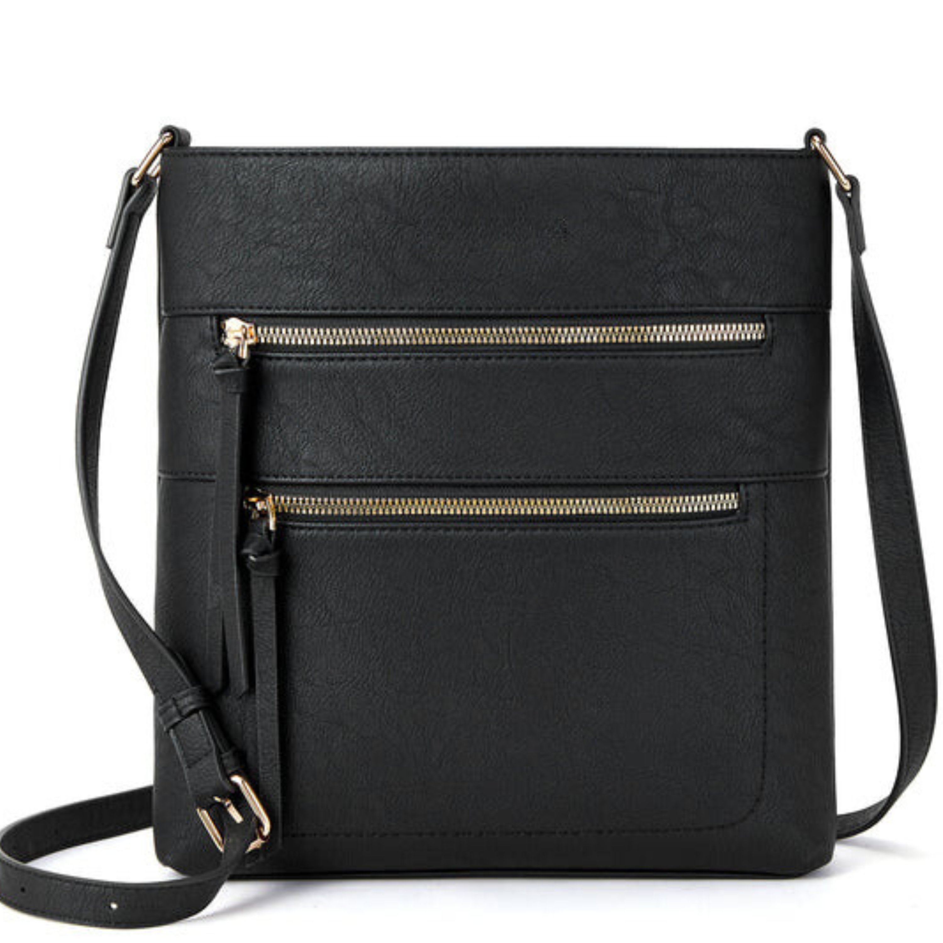 Double Zipper Sling Bag, 100% Vegan Leather
