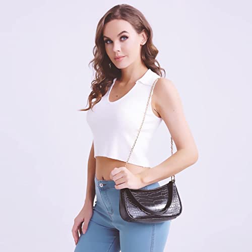 Croco Patern Vegan Leather Shoulder Bag