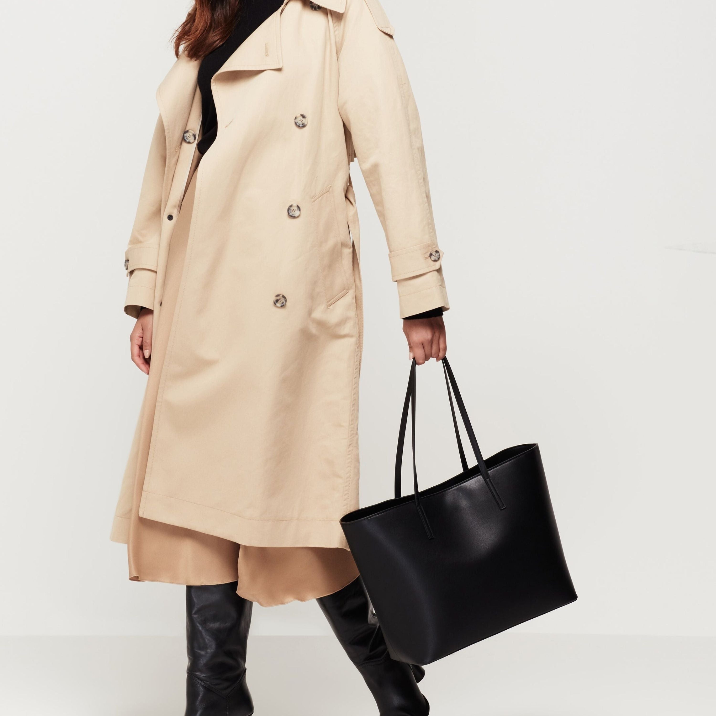 Black Leather Work Tote Bag with Laptop Compartment