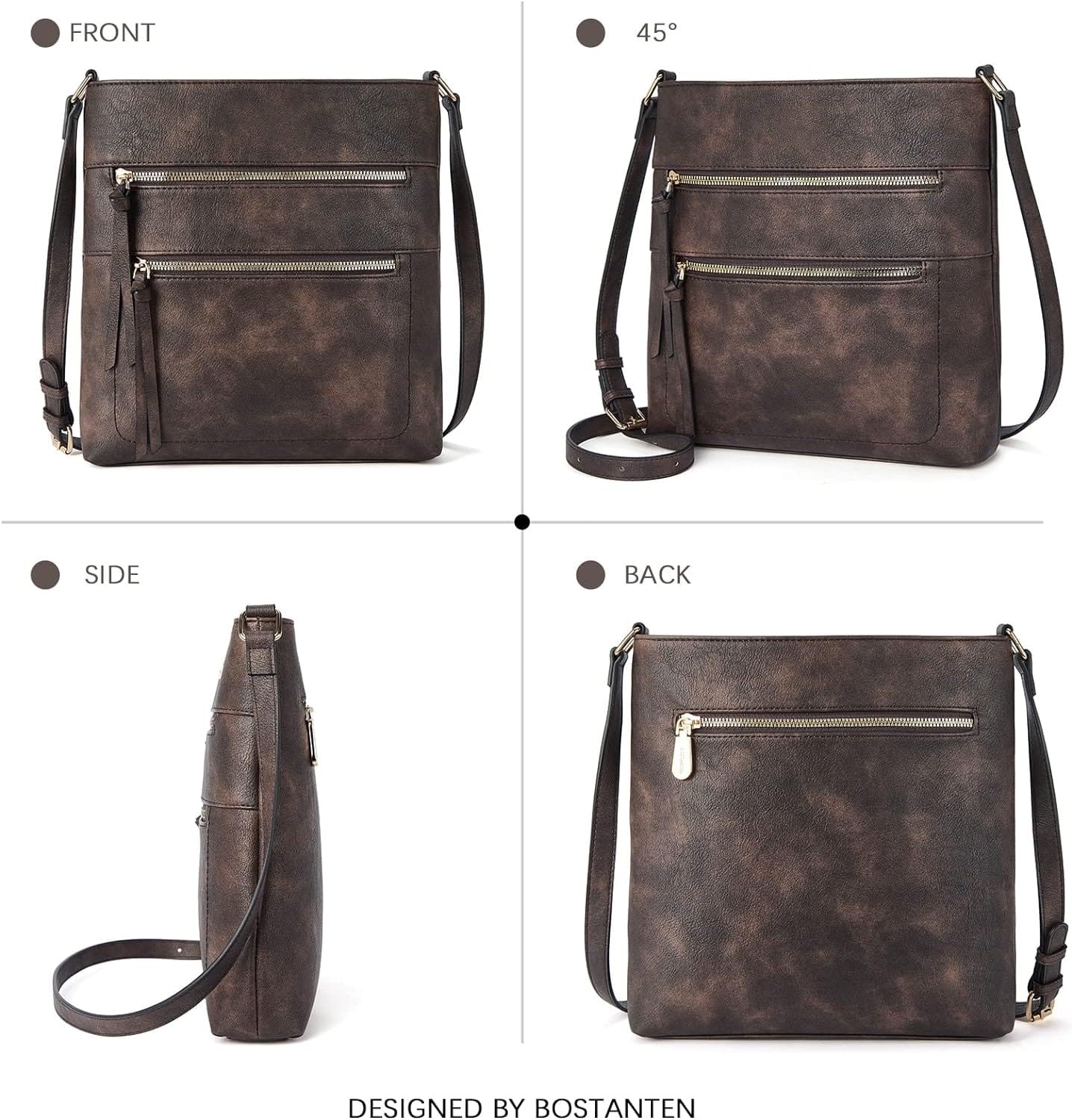 Double Zipper Sling Bag, 100% Vegan Leather