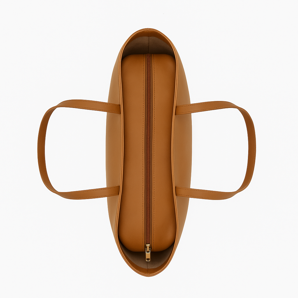 Tan Leather Work Tote Bag with Laptop Compartment