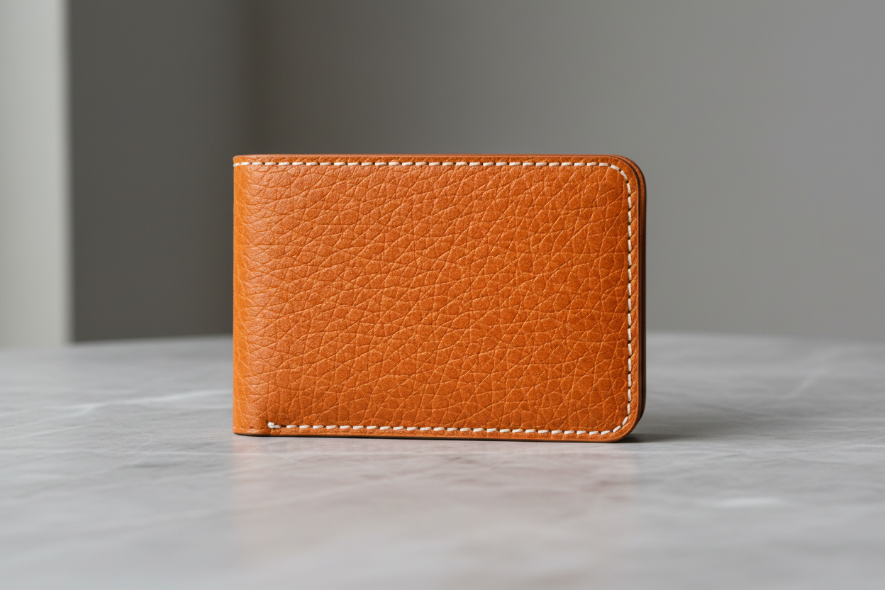 Brown wallet on marble - larger view