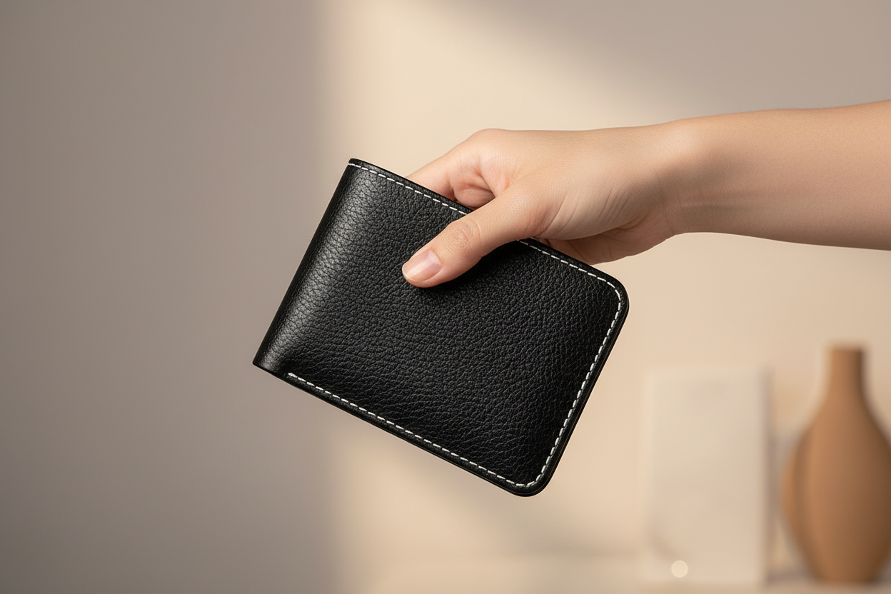 Hand holding wallet with background