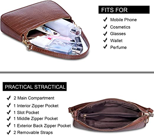 Croco Vegan Leather Small Shoulder Bag