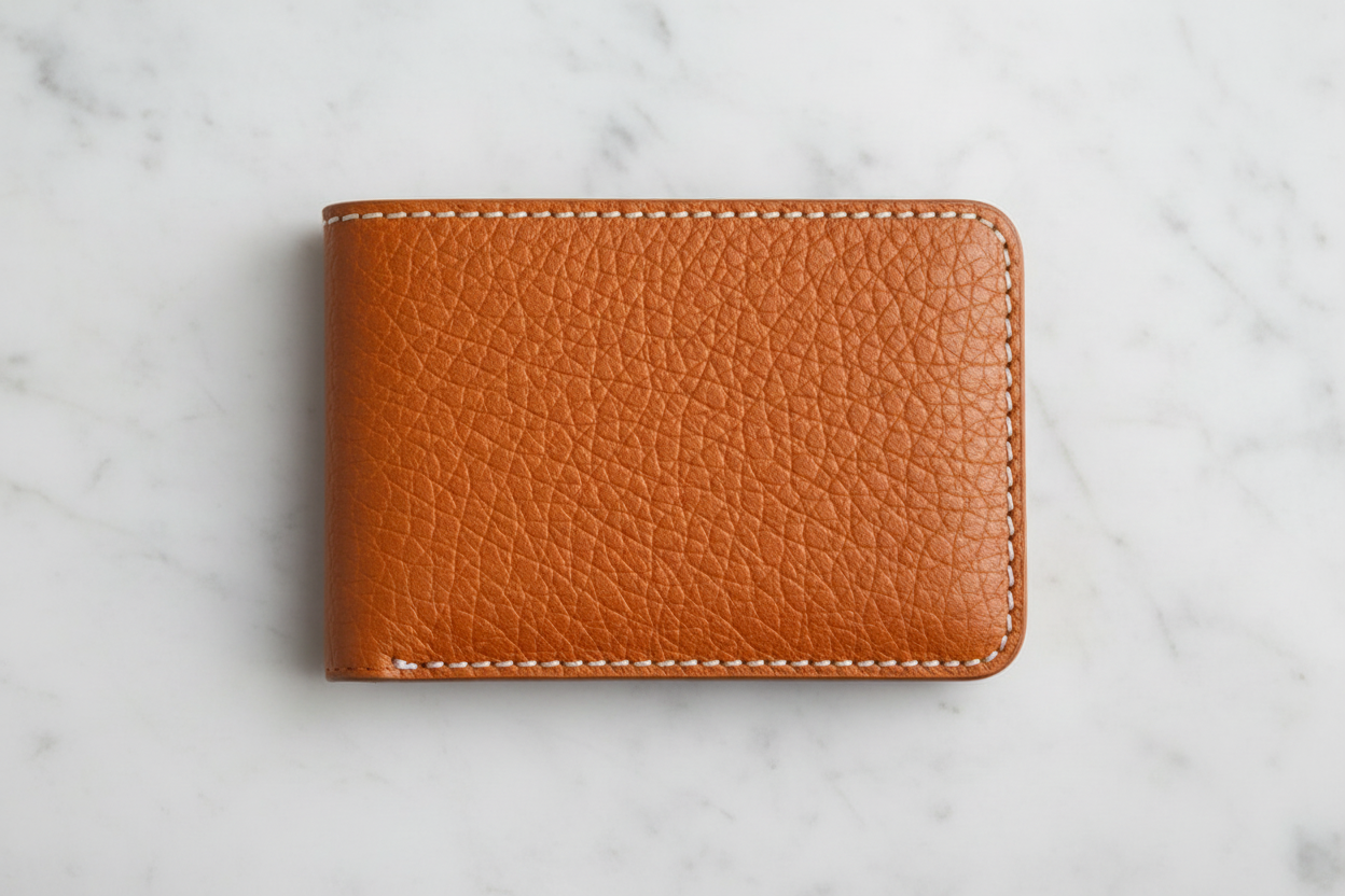 Tan wallet on marble - larger view