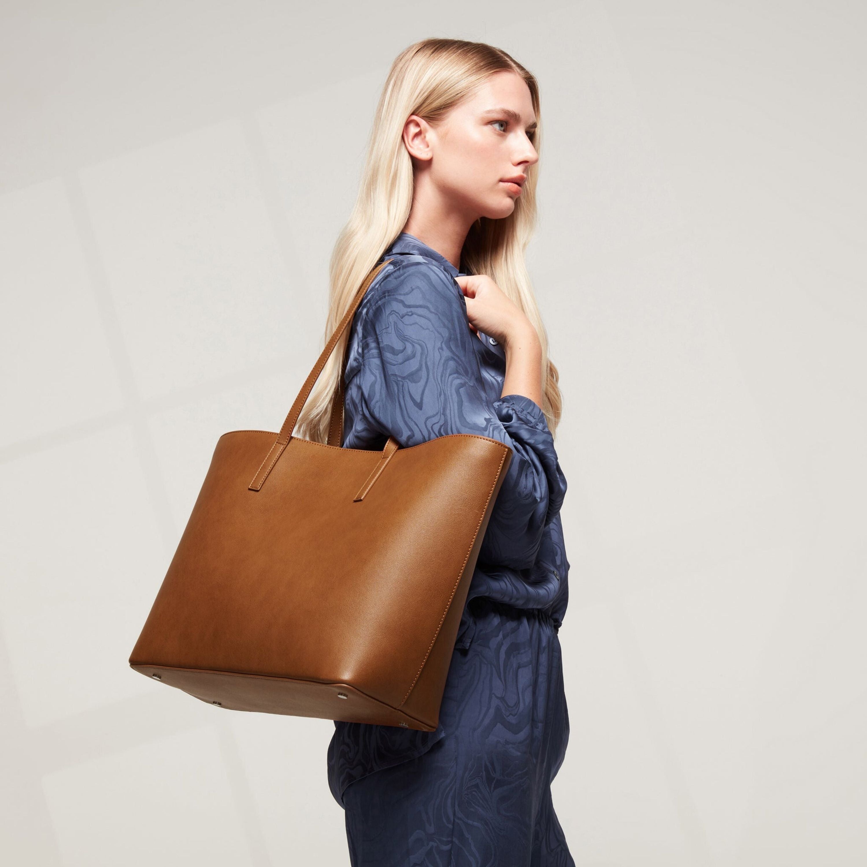 Travo Leather Tote Bag with Magnetic Closure, Safe Zip Laptop Compartment & Trolley Strap