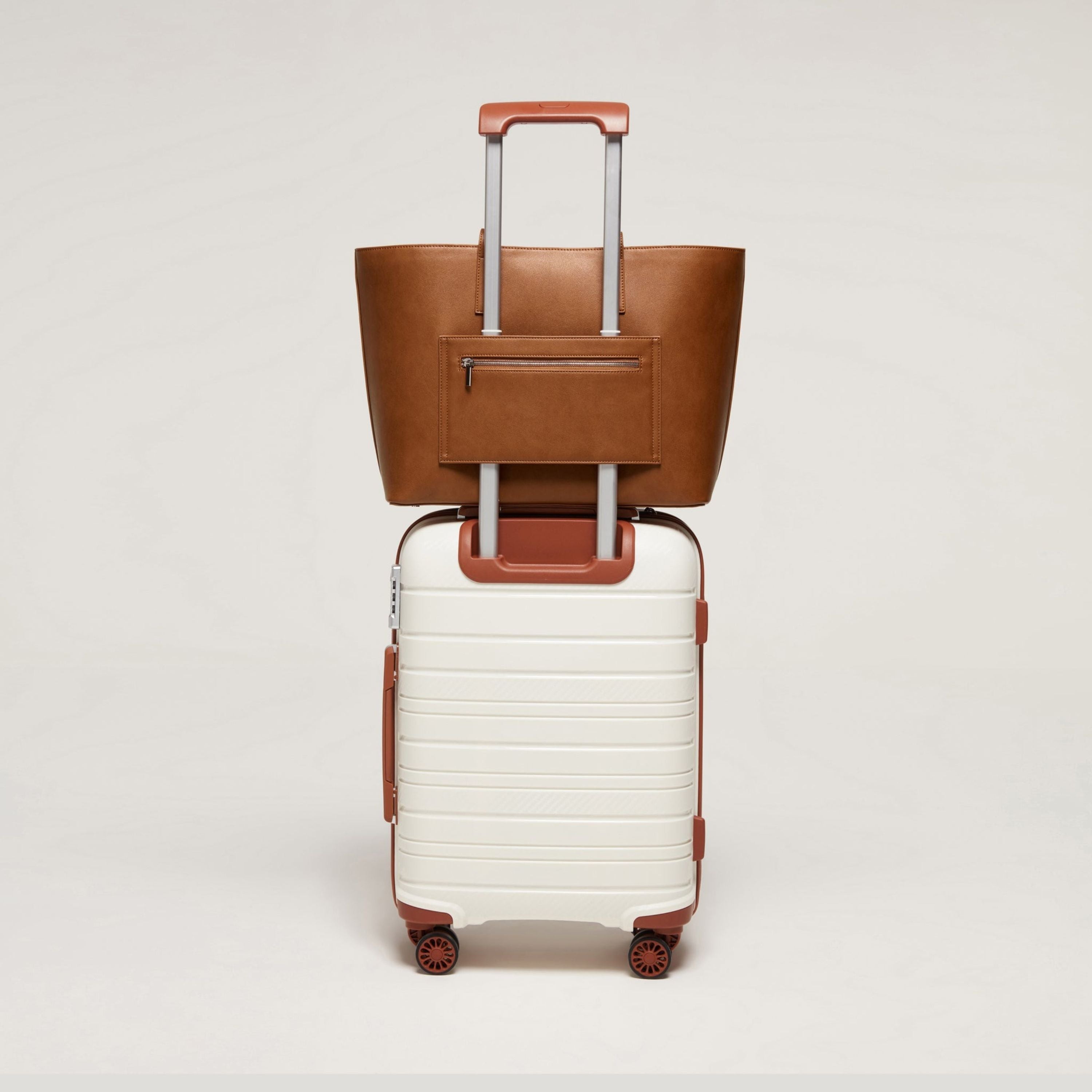 Travo Leather Tote Bag with Magnetic Closure, Safe Zip Laptop Compartment & Trolley Strap