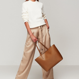 Tan Leather Work Tote Bag with Laptop Compartment