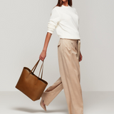 Tan Leather Work Tote Bag with Laptop Compartment