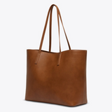 Tan Leather Work Tote Bag with Laptop Compartment
