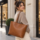 Tan Leather Work Tote Bag with Laptop Compartment