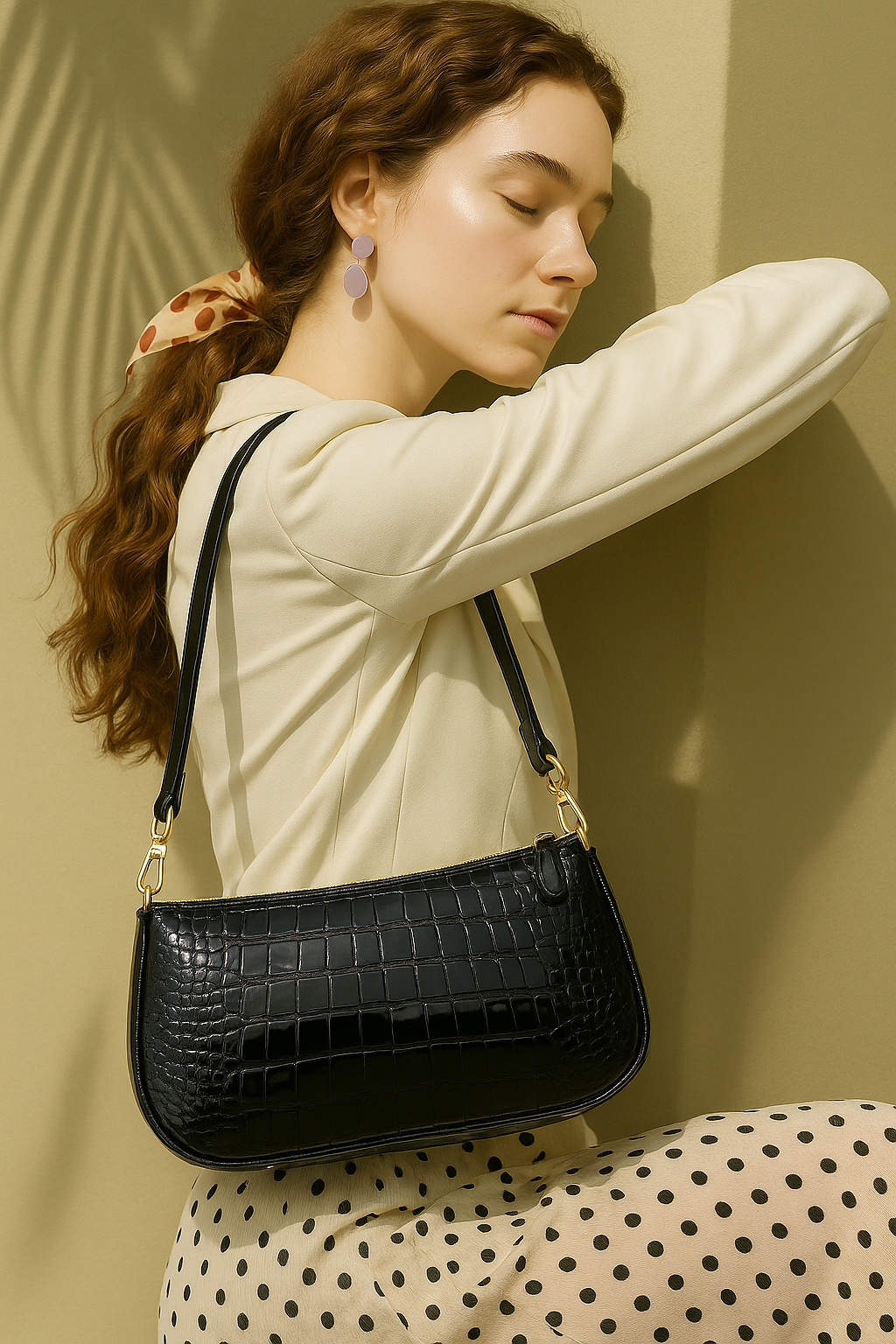 Croco Vegan Leather Small Shoulder Bag