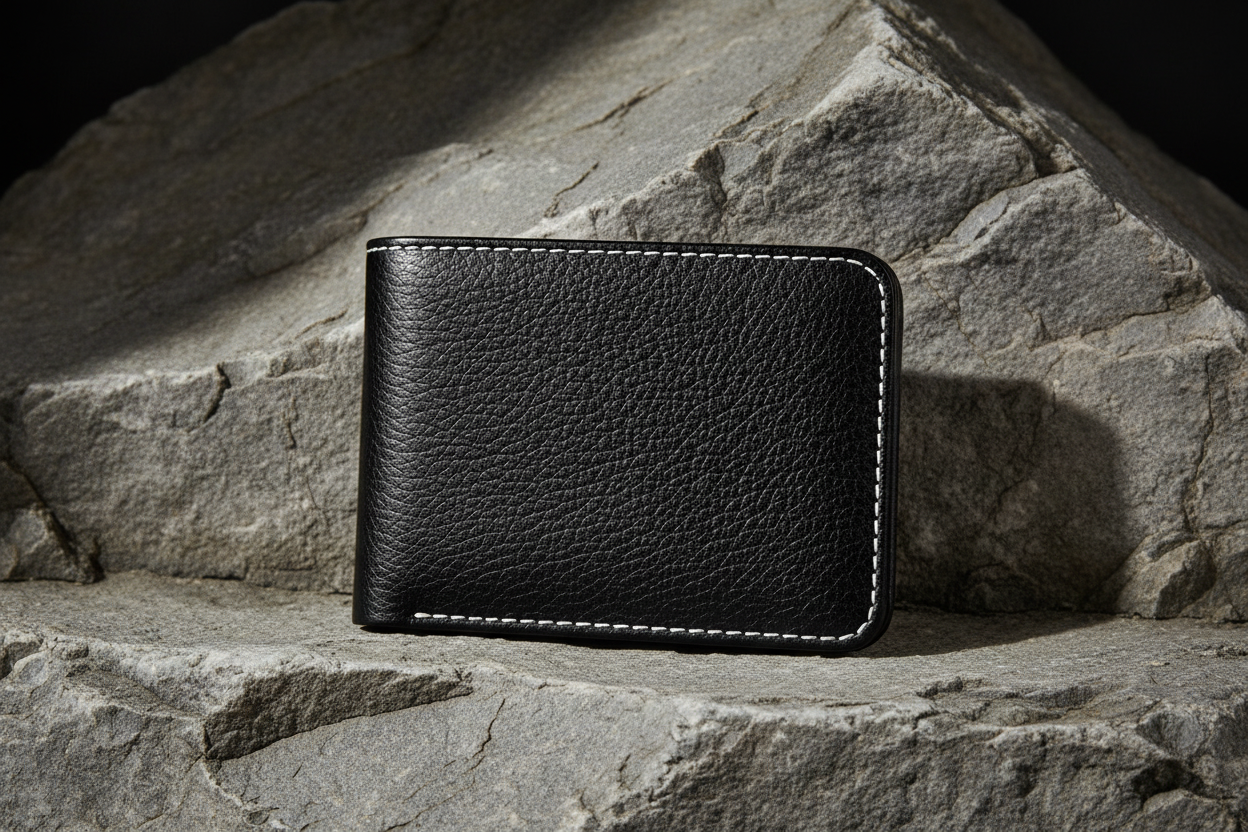 Wallet on stone surface