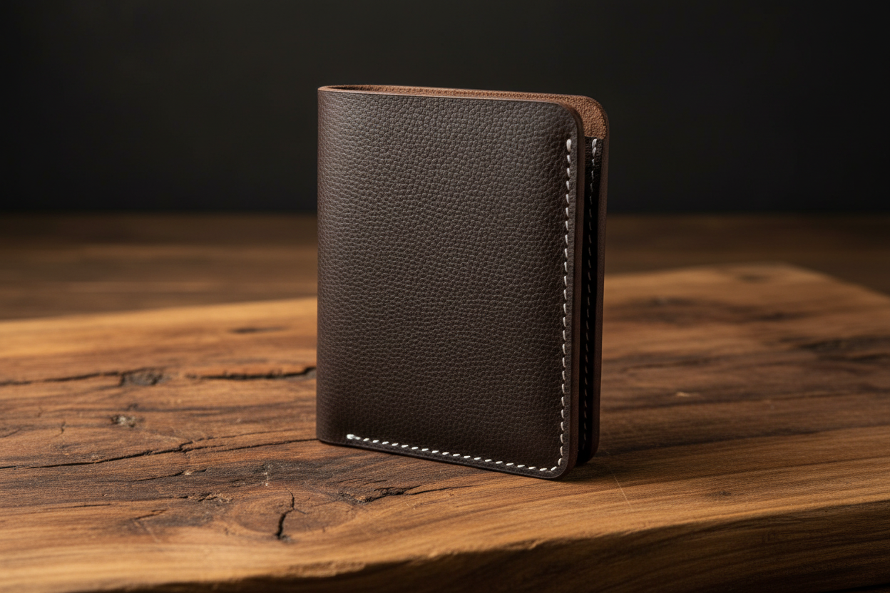 Wallet on wooden surface